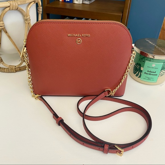 MICHAEL KORS Leather Bag Cindy Mini Dome Crossbody Terracota Color - Picture 14 of 16